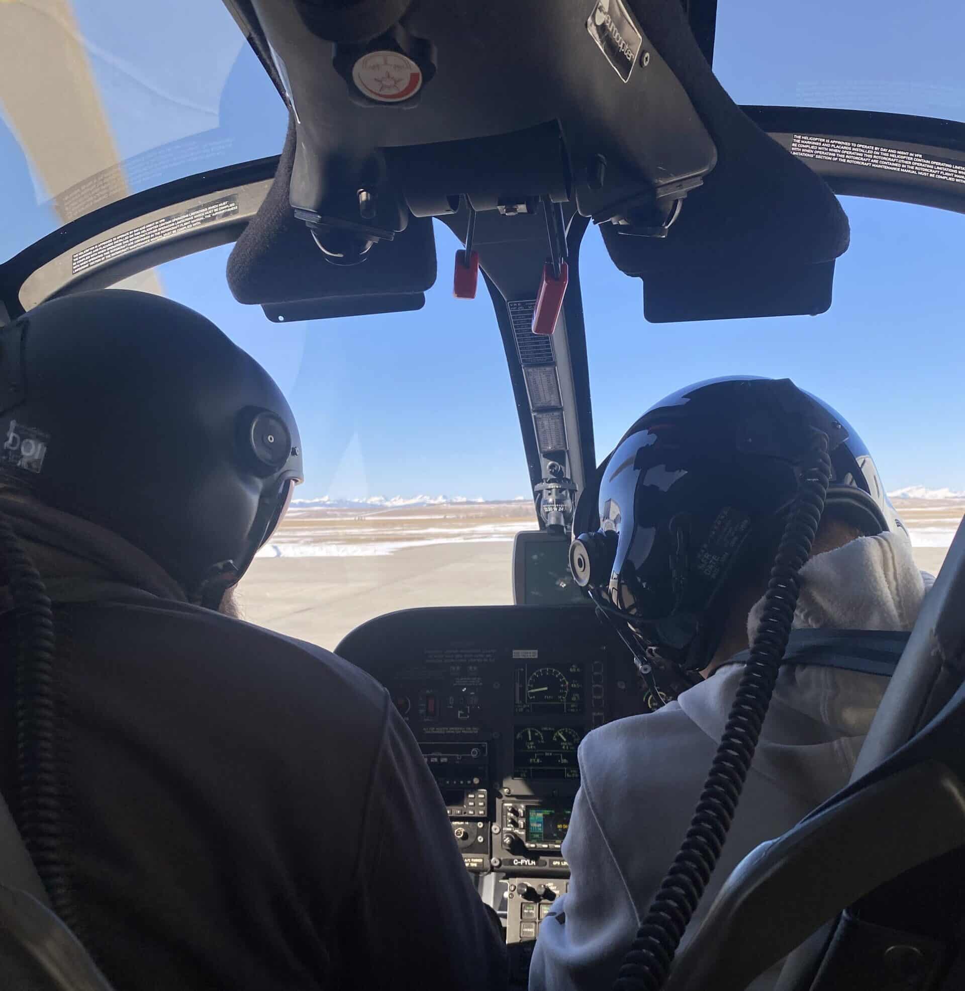 View from inside an L R Helicopters EC120 at Springbank Airport